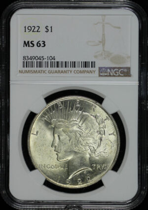 Obverse of this 1922 Peace Dollar NGC MS-63