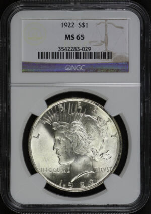 Obverse of this 1922 Peace Dollar NGC MS-65