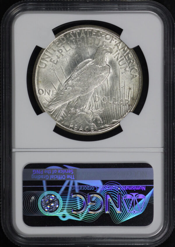 Reverse of this 1922-S Peace Dollar NGC Brilliant Uncirculated 100th Anniversary Label