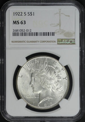 Obverse of this 1922-S Peace Dollar NGC MS-63