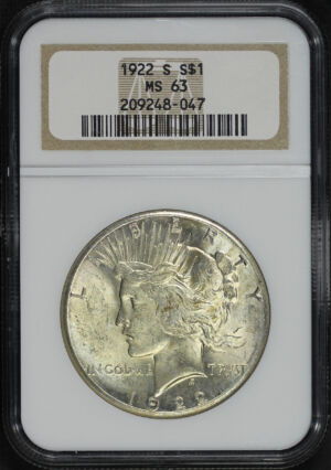 Obverse of this 1922-S Peace Dollar NGC MS-63