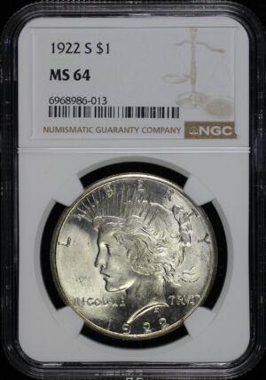 Obverse of this 1922-S Peace Dollar NGC MS-64