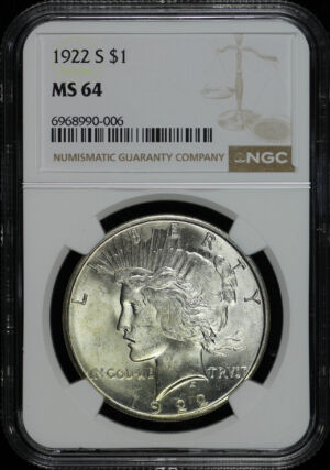 Obverse of this 1922-S Peace Dollar NGC MS-64
