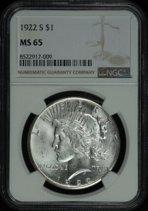 Obverse of this 1922-S Peace Dollar NGC MS-65