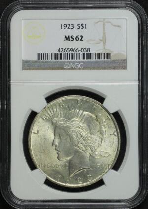 Obverse of this 1923 Peace Dollar NGC MS-62