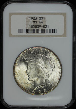 Obverse of this 1923 Peace Dollar NGC MS-64 Old Fatty Holder