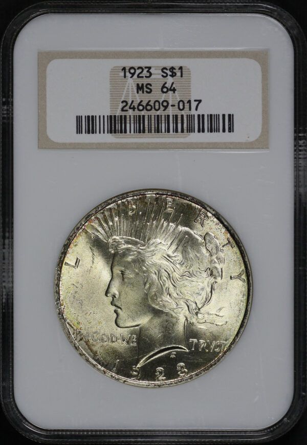 Obverse of this 1923 Peace Dollar NGC MS-64 Old Fatty Holder