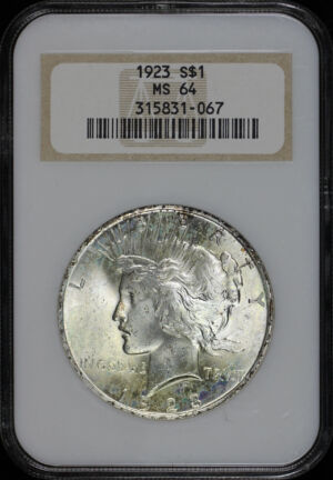 Obverse of this 1923 Peace Dollar NGC MS-64 Old Fatty Holder