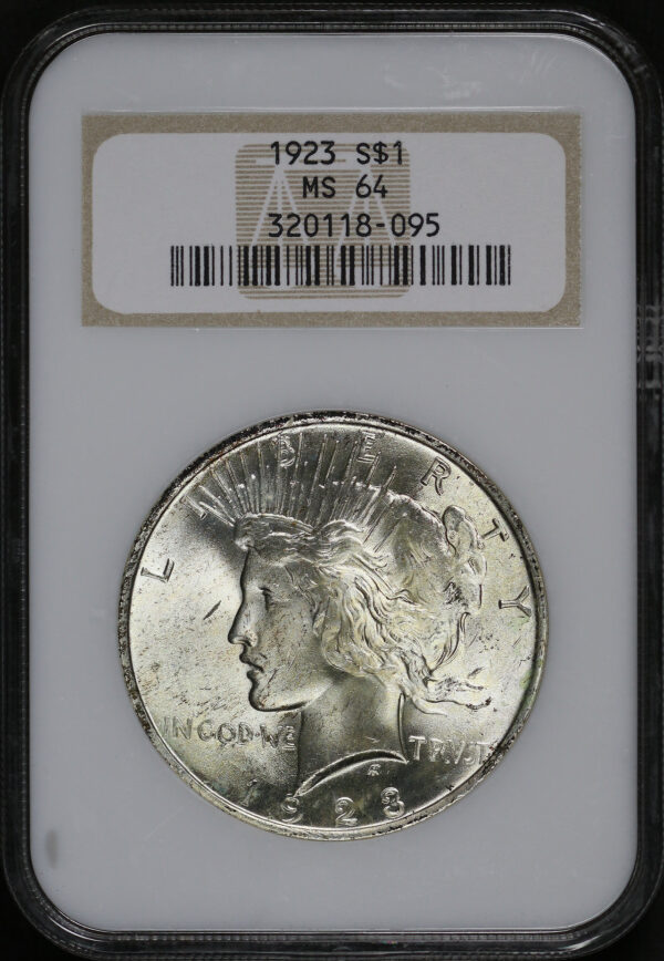 Obverse of this 1923 Peace Dollar NGC MS-64 Old Fatty Holder