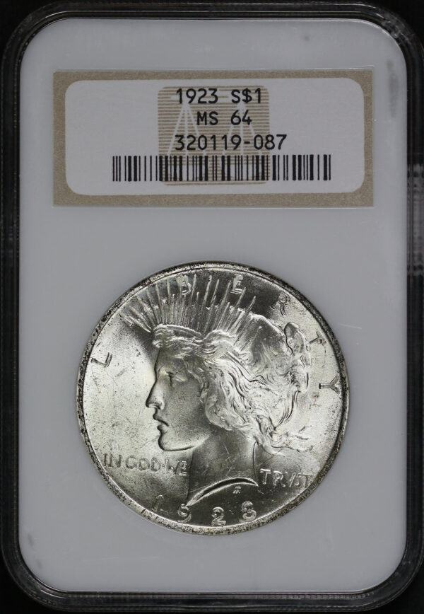 Obverse of this 1923 Peace Dollar NGC MS-64 Old Fatty Holder