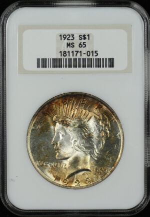 Obverse of this 1923 Peace Dollar NGC MS-65 Old Fatty Holder