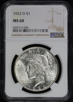 Obverse of this 1923-D Peace Dollar NGC MS-60