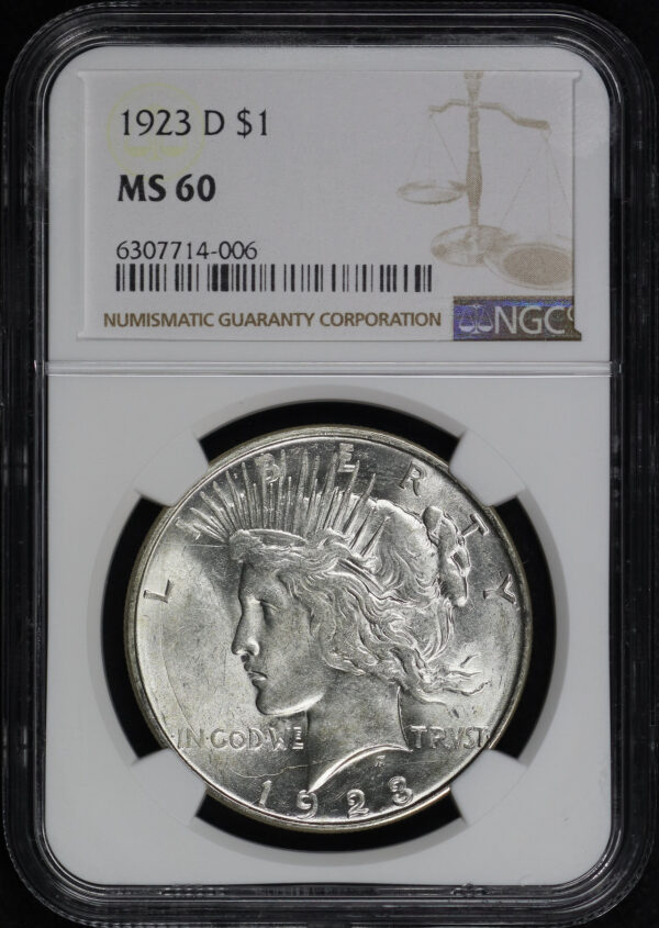 Obverse of this 1923-D Peace Dollar NGC MS-60