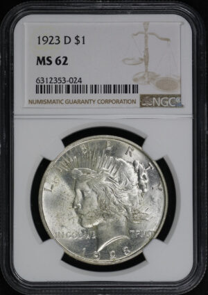 Obverse of this 1923-D Peace Dollar NGC MS-62