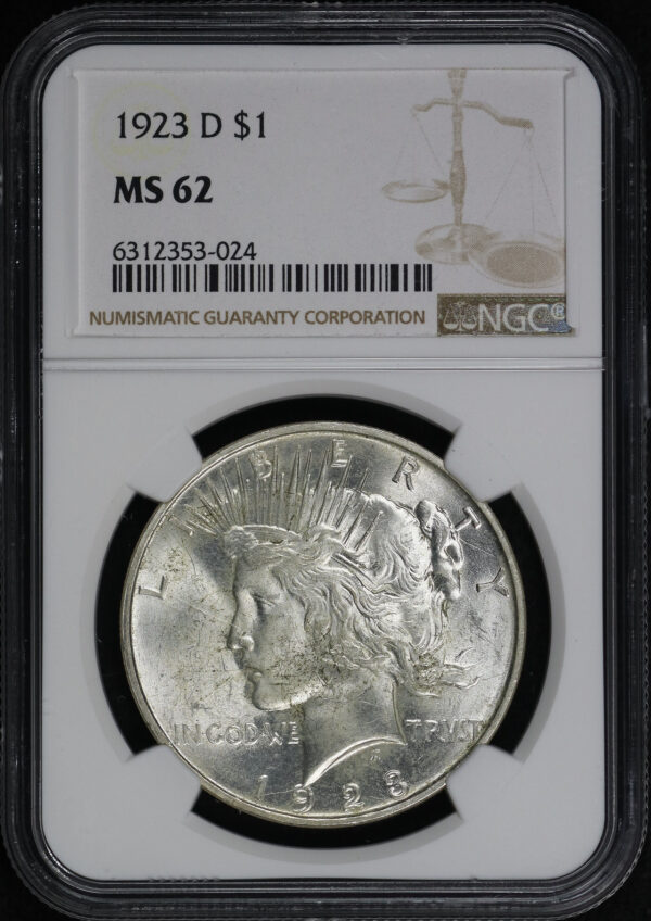 Obverse of this 1923-D Peace Dollar NGC MS-62