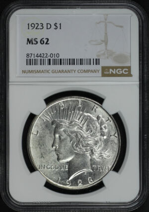 Obverse of this 1923-D Peace Dollar NGC MS-62