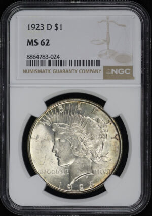 Obverse of this 1923-D Peace Dollar NGC MS-62