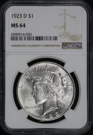 Obverse of this 1923-D Peace Dollar NGC MS-64