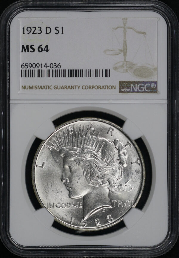 Obverse of this 1923-D Peace Dollar NGC MS-64