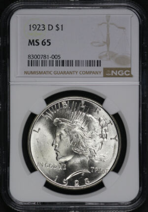 Obverse of this 1923-D Peace Dollar NGC MS-65