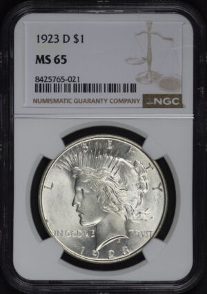 Obverse of this 1923-D Peace Dollar NGC MS-65