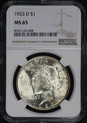 Obverse of this 1923-D Peace Dollar NGC MS-65