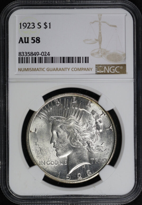 Obverse of this 1923-S Peace Dollar NGC AU-58
