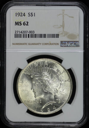 Obverse of this 1924 Peace Dollar NGC MS-62