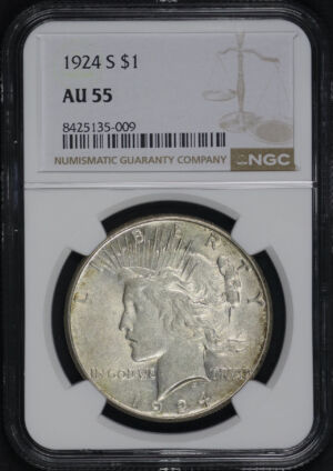Obverse of this 1924-S Peace Dollar NGC AU-55