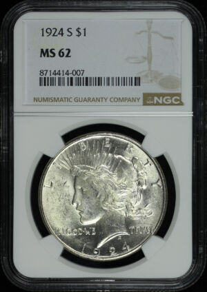 Obverse of this 1924-S Peace Dollar NGC MS-62