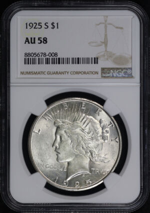 Obverse of this 1925-S Peace Dollar NGC AU-58