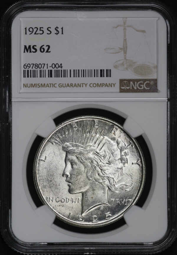 Obverse of this 1925-S Peace Dollar NGC MS-62