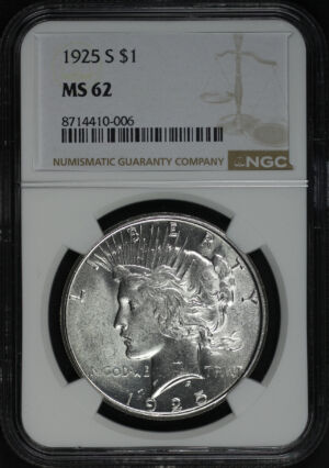 Obverse of this 1925-S Peace Dollar NGC MS-62