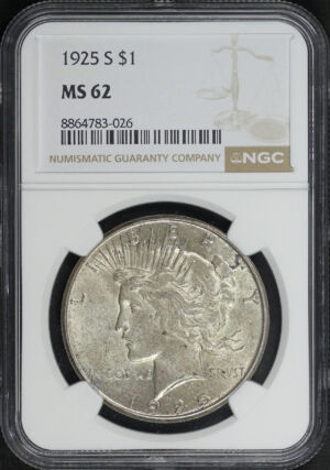 Obverse of this 1925-S Peace Dollar NGC MS-62
