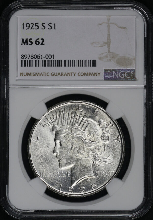 Obverse of this 1925-S Peace Dollar NGC MS-62