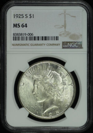 Obverse of this 1925-S Peace Dollar NGC MS-64