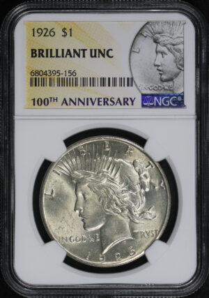 Obverse of this 1926 Peace Dollar NGC Brilliant Uncirculated 100th Anniversary Label