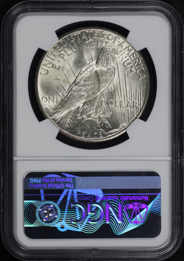Reverse of this 1926-S Peace Dollar NGC Brilliant Uncirculated 100th Anniversary Label