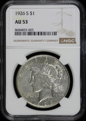 Obverse of this 1926-S Peace Dollar NGC AU-53