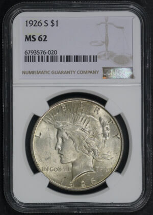 Obverse of this 1926-S Peace Dollar NGC MS-62