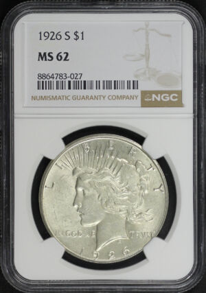 Obverse of this 1926-S Peace Dollar NGC MS-62