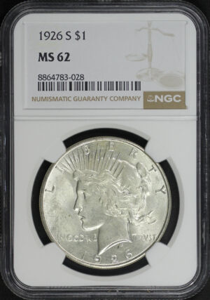 Obverse of this 1926-S Peace Dollar NGC MS-62