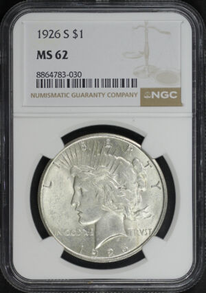Obverse of this 1926-S Peace Dollar NGC MS-62