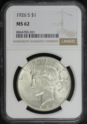 Obverse of this 1926-S Peace Dollar NGC MS-62