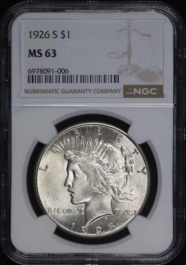 Obverse of this 1926-S Peace Dollar NGC MS-63
