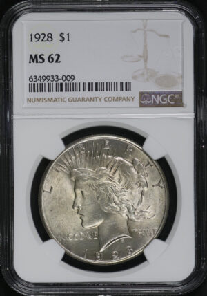 Obverse of this 1928 Peace Dollar NGC MS-62