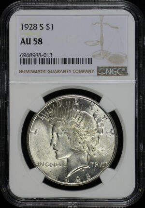 Obverse of this 1928-S Peace Dollar NGC AU-58