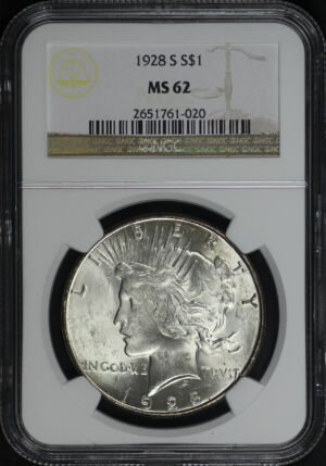 Obverse of this 1928-S Peace Dollar NGC MS-62
