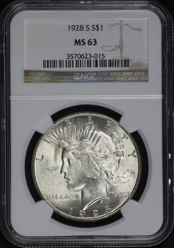 Obverse of this 1928-S Peace Dollar NGC MS-63