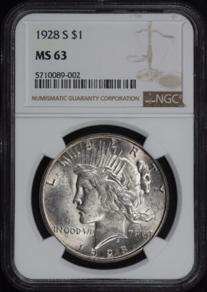 Obverse of this 1928-S Peace Dollar NGC MS-63